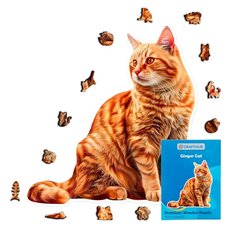 Ginger katt - pussel av trä