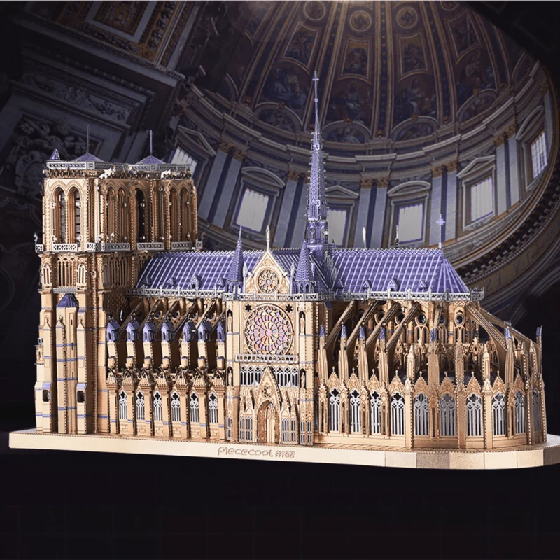 Notre Dame De Paris-kyrkan 3D-pussel i metall