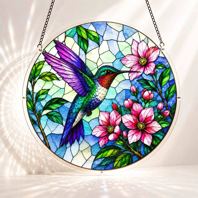 Akrylpussel som solfångare - Blommande kolibri