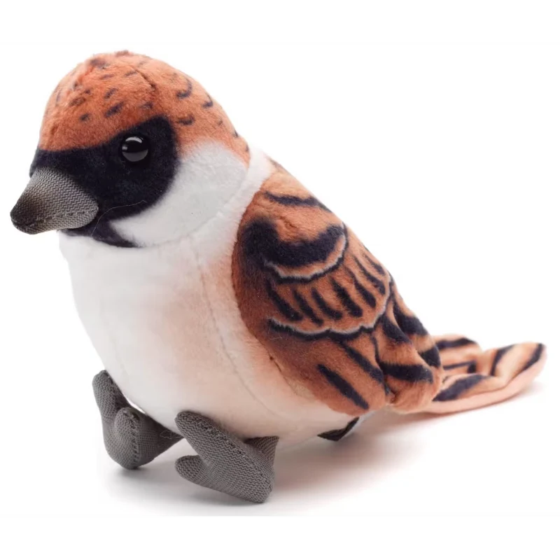 Gosig sparv i plysch – naturtrogen fågel, 10 cm
