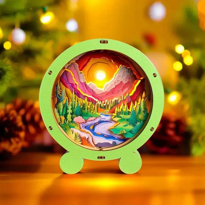 Solnedgång i skogen - Nattlampapussel i 3D