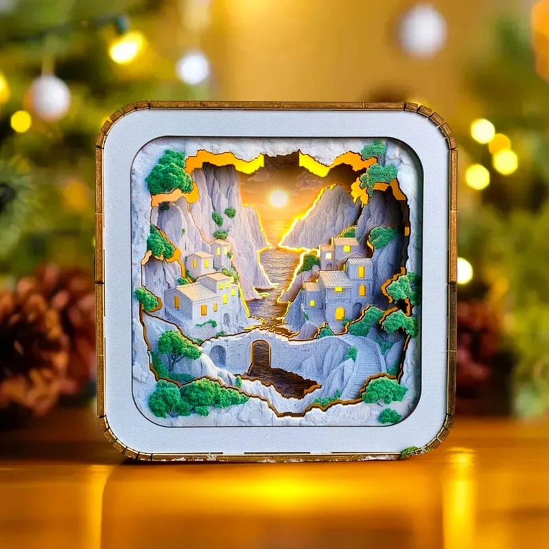 Kustnära solnedgång - Nattlampapussel i 3D