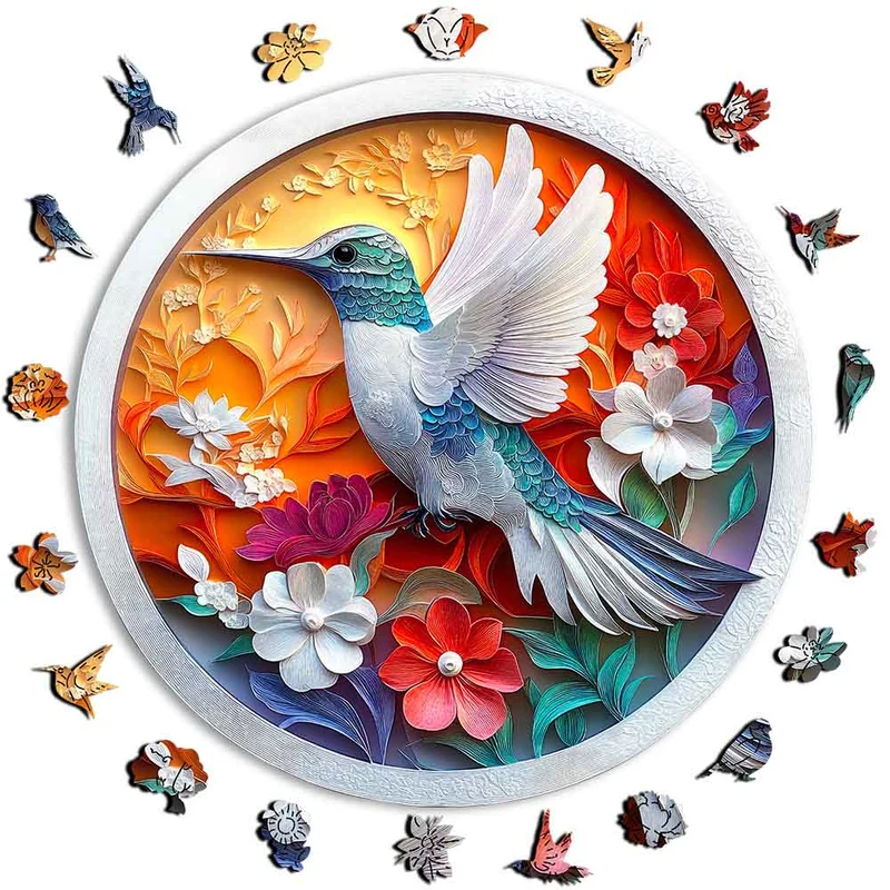 Blommig Kolibri - Träpussel