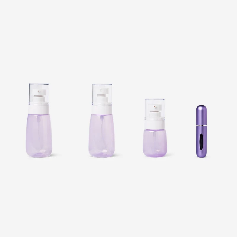 Purple travel set with perfume bottle