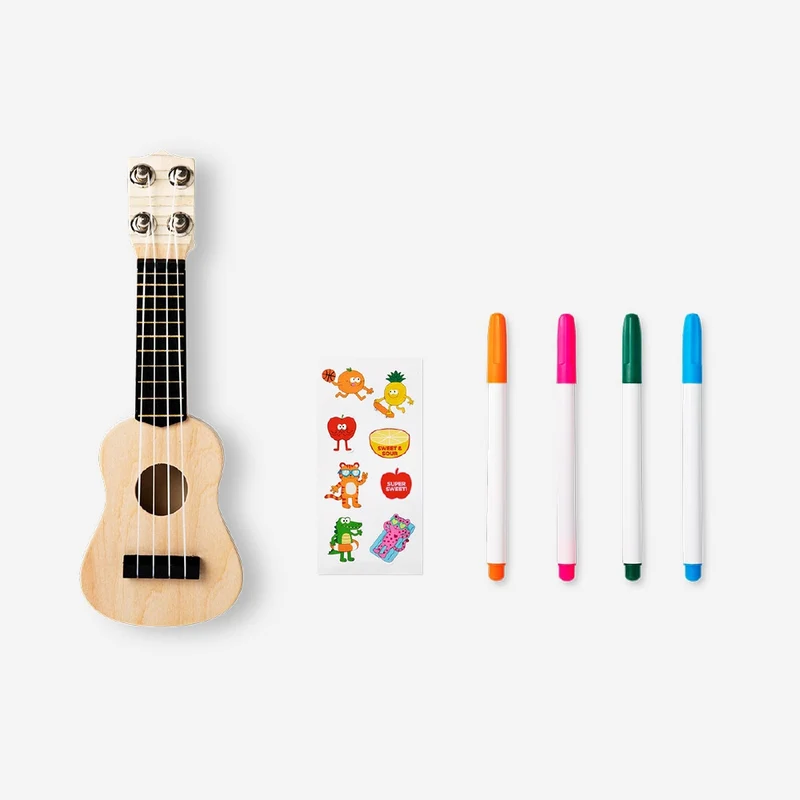 DIY ukulele with markers and stickers