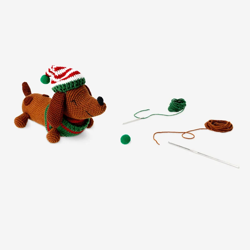 DIY crochet Christmas sausage dog