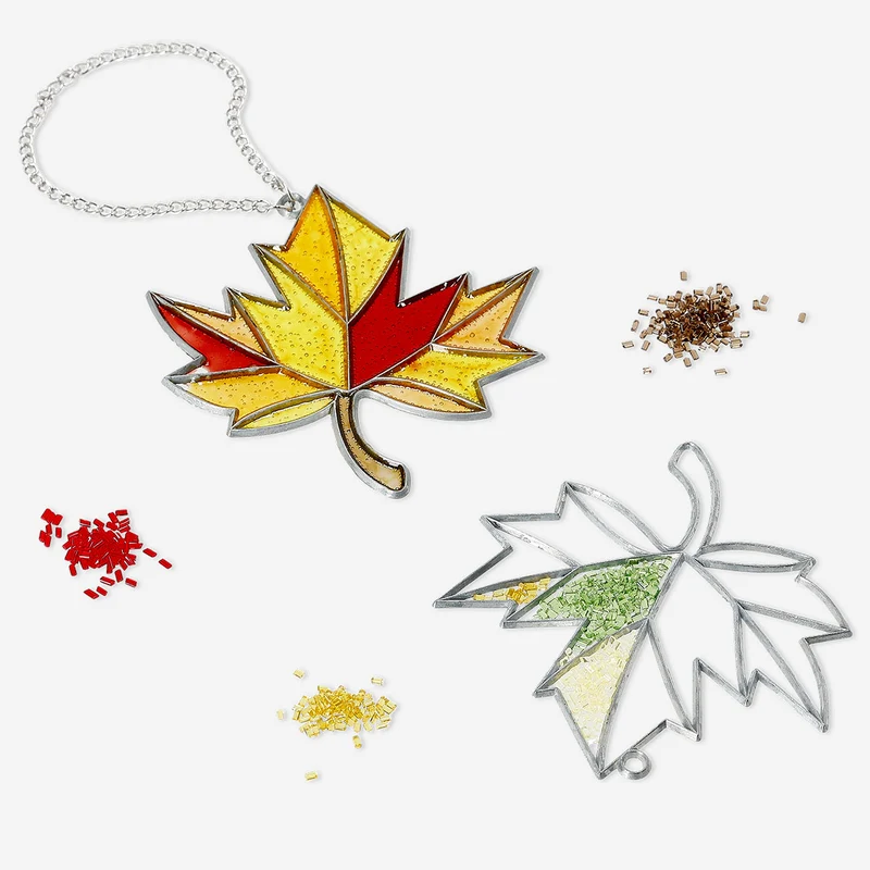 DIY stained glass autumn leaves decoration for hanging - 2 pcs
