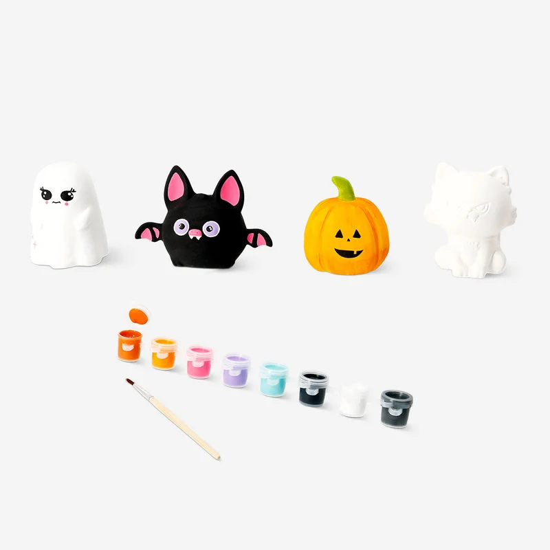 DIY decorative Halloween figures with paint and brush - 4 pcs