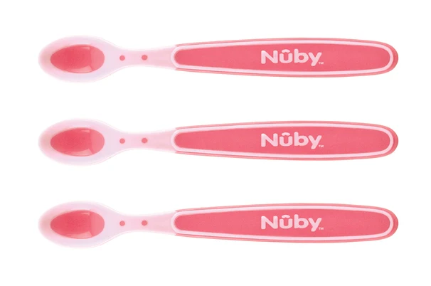 Nuby Mjukkantad värmekänslig sked Rosa +3m (3-pack)