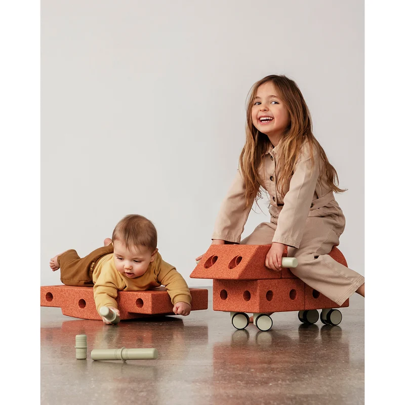 Modu byggeleksaker i skum, Explorer set, 20 delar – Burnt orange/Dusty green