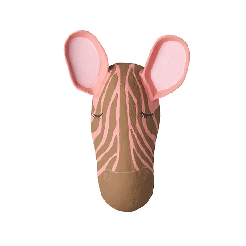 Rice väggtrofé i pappmaché, Zebra - Rosa
