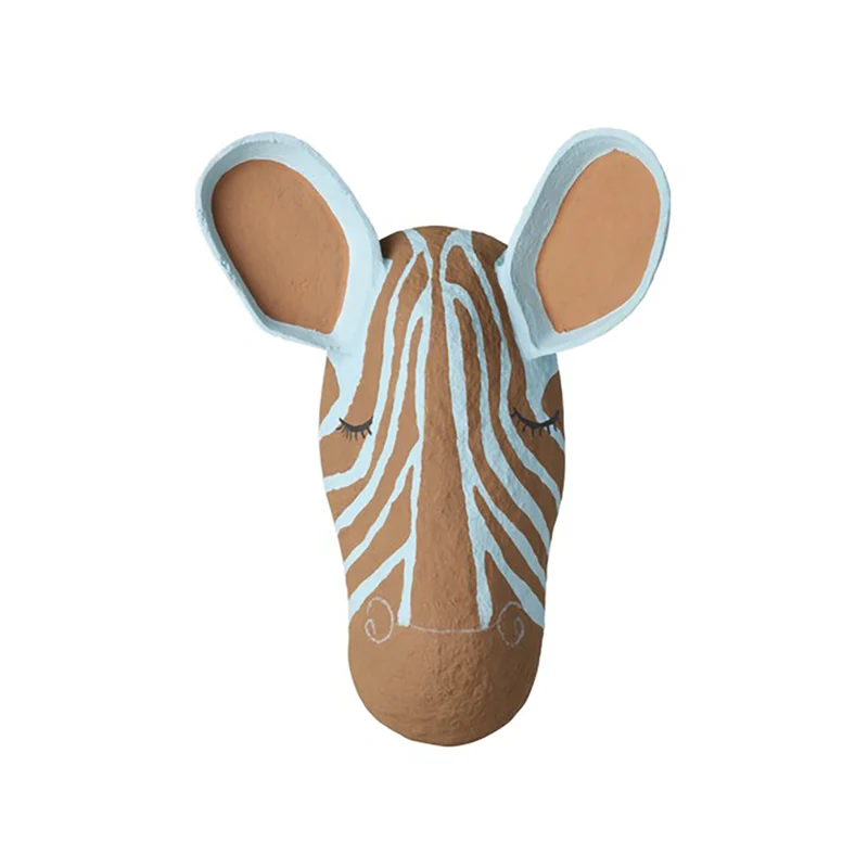 Rice väggtrofé i pappmaché, Zebra - Blå