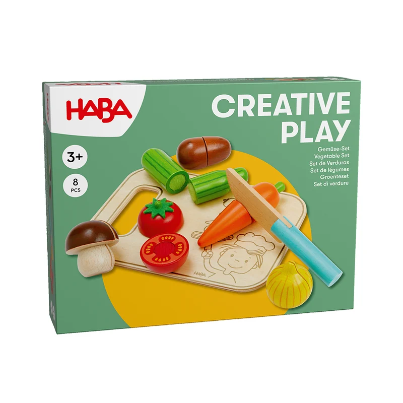 Haba Leksaksmat i trä, Grönsaker med skärbräda och kniv