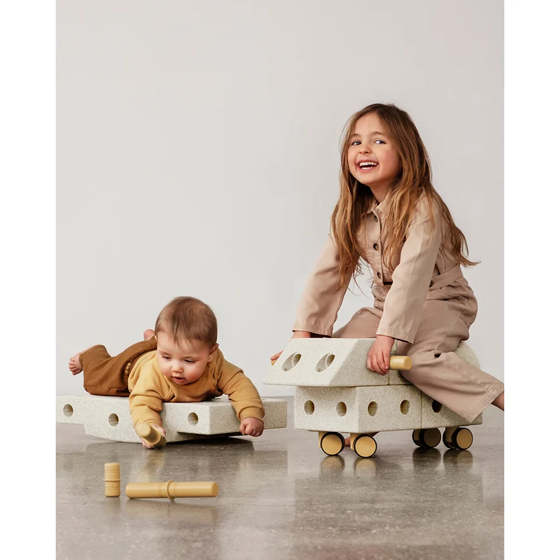 Modu byggeleksak i skum, Explorer-set, 20 delar – Sand Grey / Honey Yellow