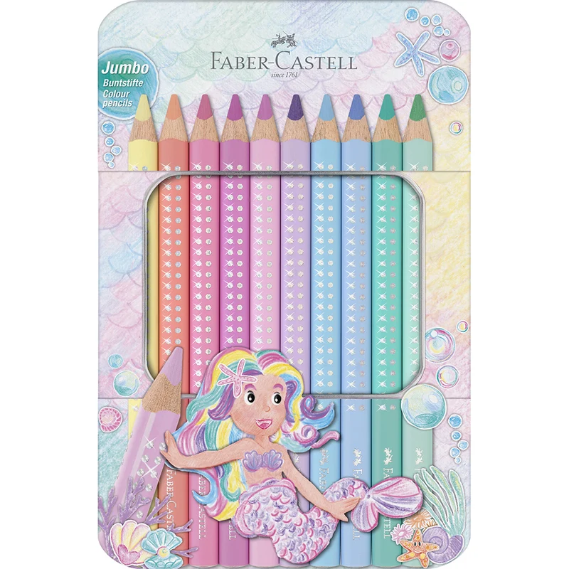 Faber-Castell, Jumbo färgpennor, 10 st pastell i plåtask
