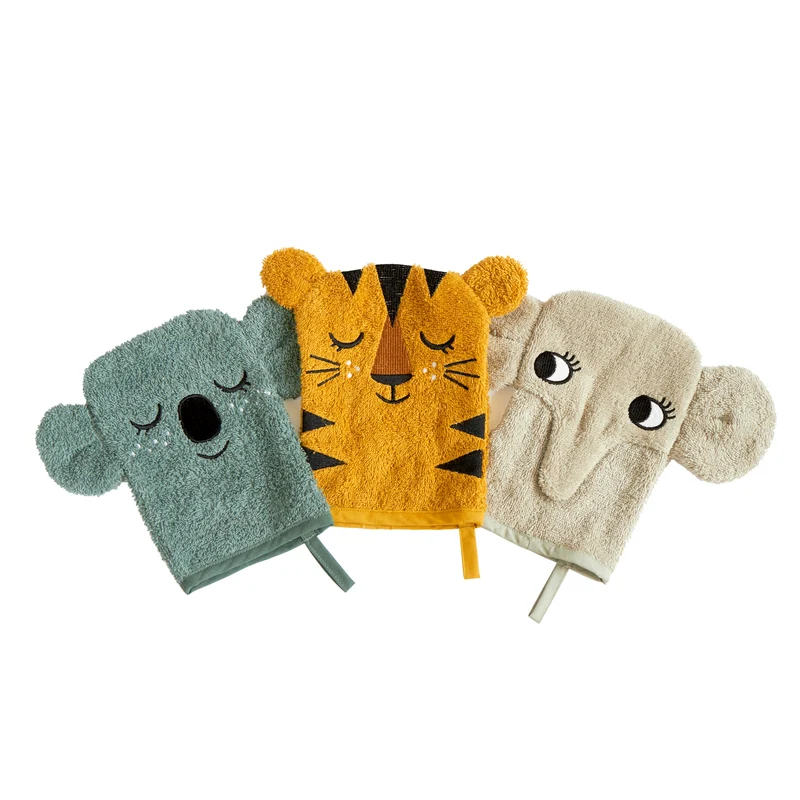 Tvättvantar Koala, Tiger & Elefant (3-pack)