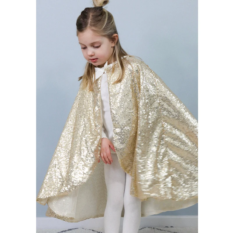 Great Pretenders utklädningskläder, Paljettprinsesskappa, Guld – str. 4–6 år