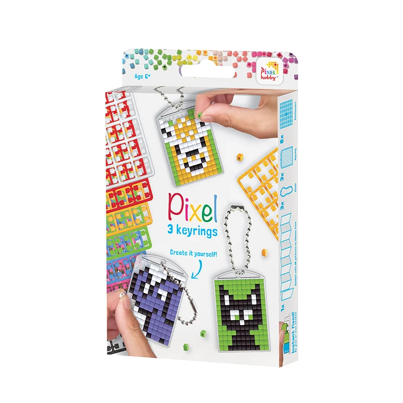 Pixel mosaik nyckelring, mini mosaikpärlor, 3 st - Djur