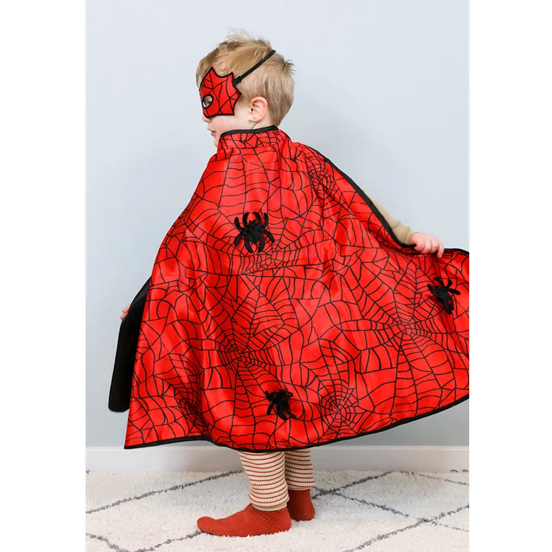 Great Pretenders utklädningskläder, vändbar mantel och mask, Spiderman/Batman - strl. 4-6 år