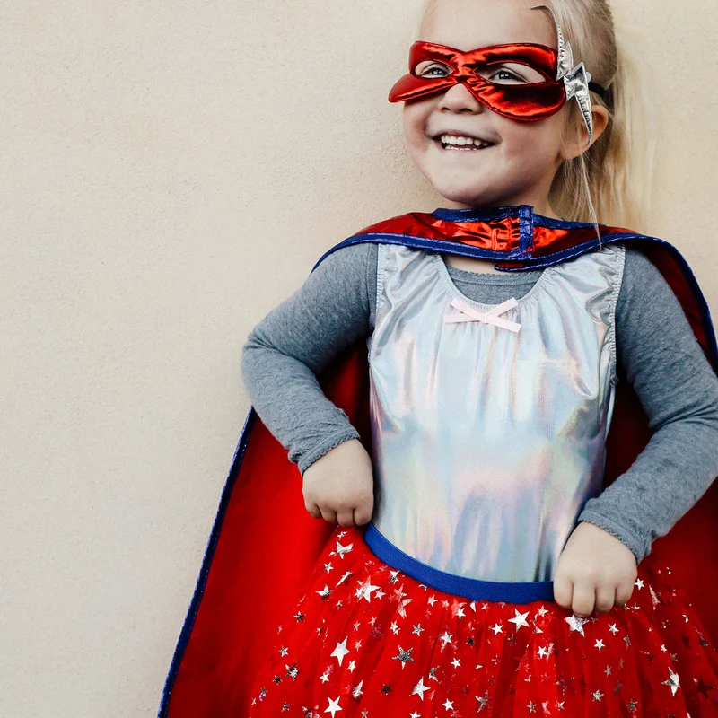 Great Pretenders utklädningskläder, Superhjälte tjej med mask - strl. 4-6 år