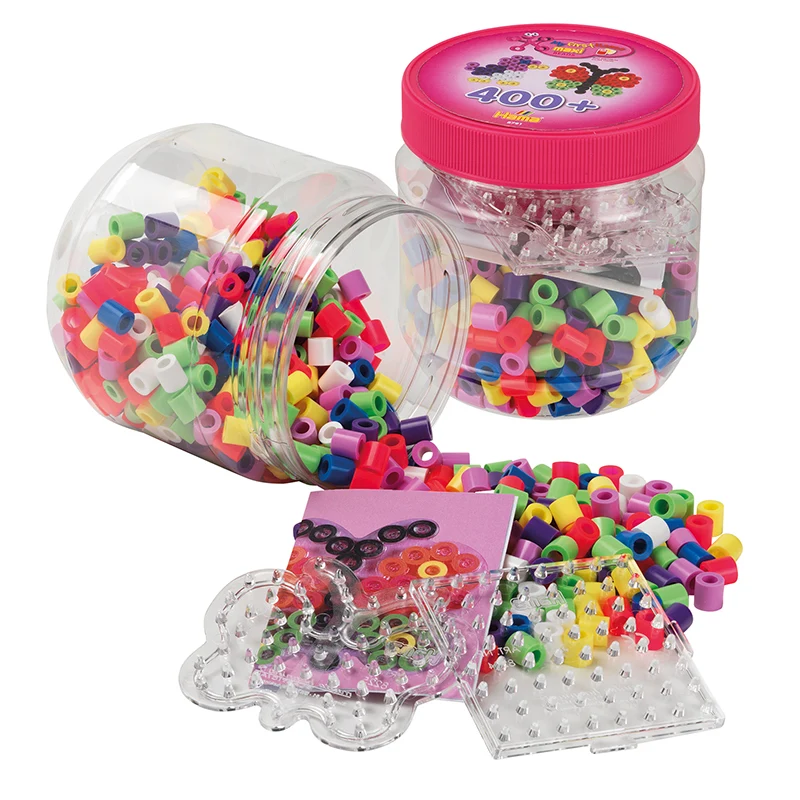 Hama Maxi pärlor och pärlplatta i burk, rosa - 400 pärlor