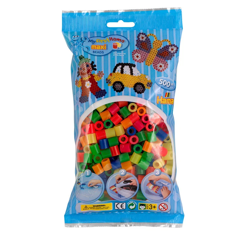 Hama Maxi pärlor i påse, neon, 500 st