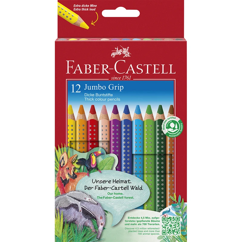 Faber-Castell, 12 st trekantiga Jumbo Grip färgpennor