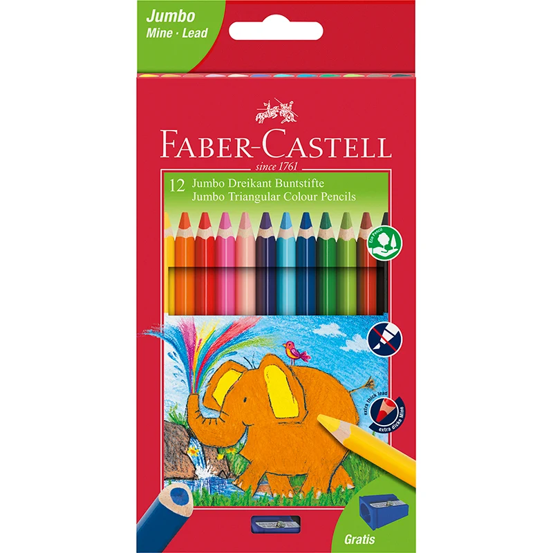 Faber-Castell, 12 st trekantiga Jumbo färgpennor med extra bred spets