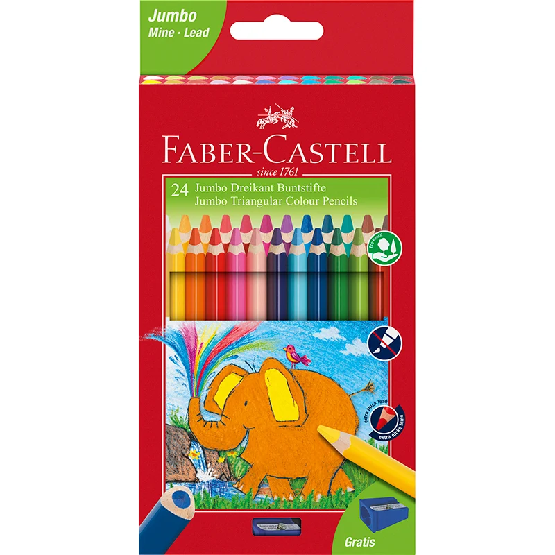 Faber-Castell, 24 st trekantiga Jumbo färgpennor med extra bred spets