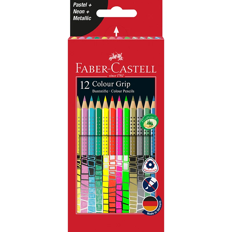 Faber-Castell, 12 st Grip färgpennor, Pastell neon metallic