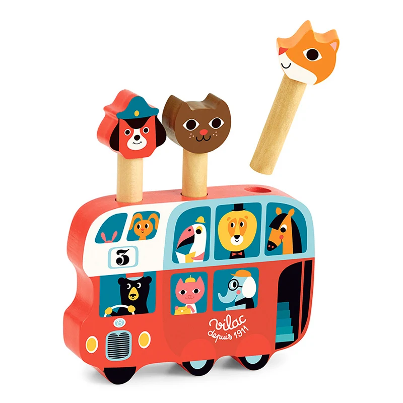 Vilac pop-up buss i trä - med djur
