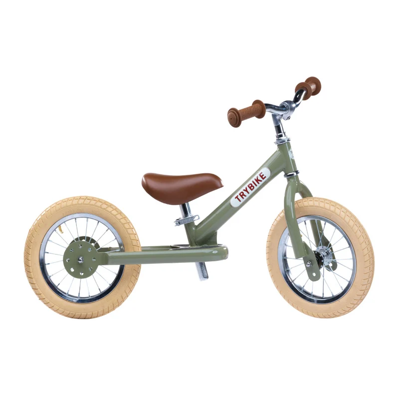 Trybike balanscykel, vintagegrön med retrolook
