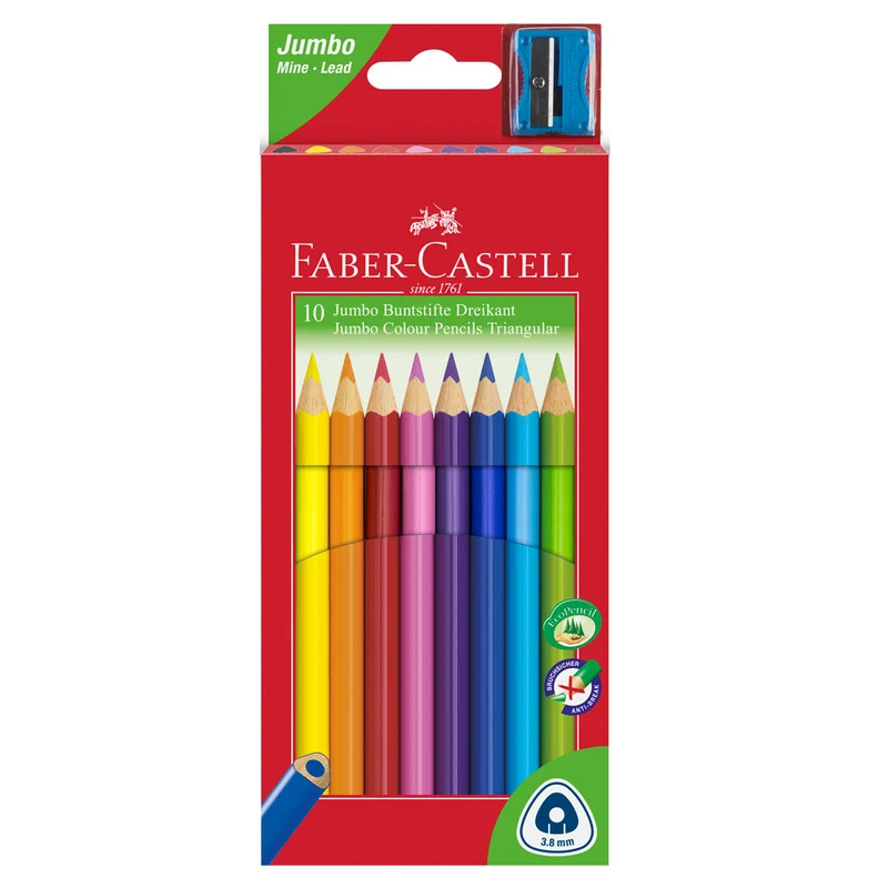 Faber-Castell, 10 st trekantiga Jumbo färgpennor
