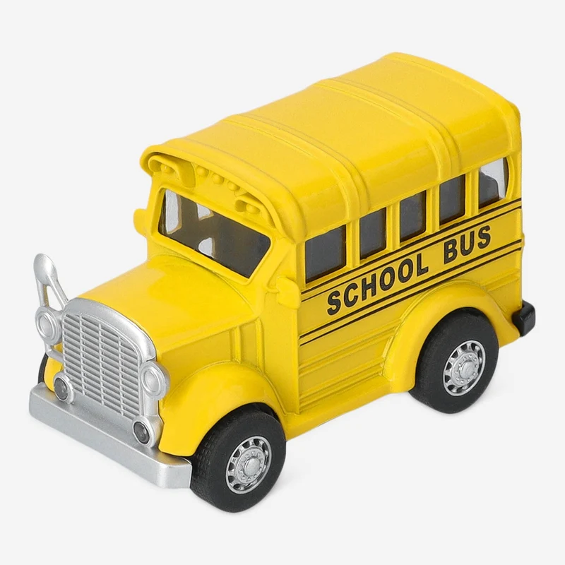 Pull back car as yellow schoolbus