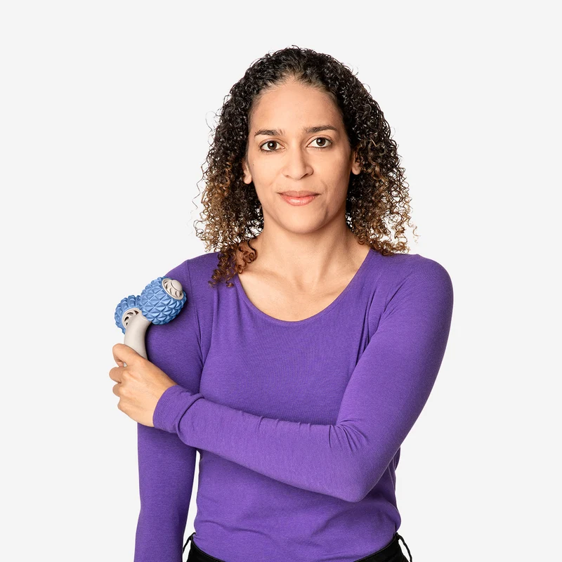 Blue and beige massage roller for arms and legs