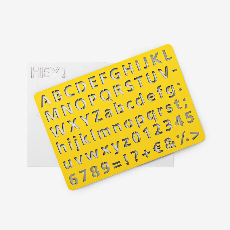 Wooden drawing stencil with letters and numbers