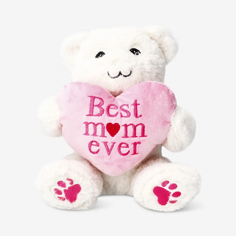Plush toy - White teddy bear with pink heart for mom