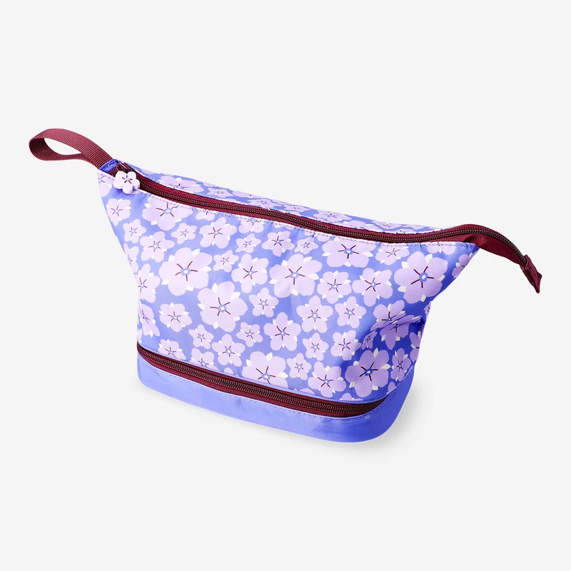 Purple floral toiletry bag with two compartments
