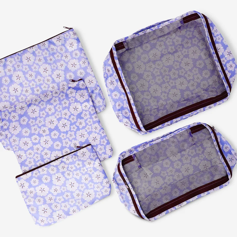 Purple floral organiser bags - 5 pcs