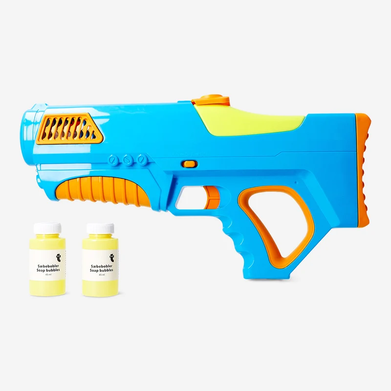 2-in-1 blue water blaster with soap bubbles