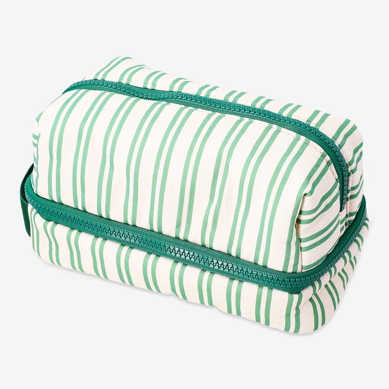 Green striped toiletry bag