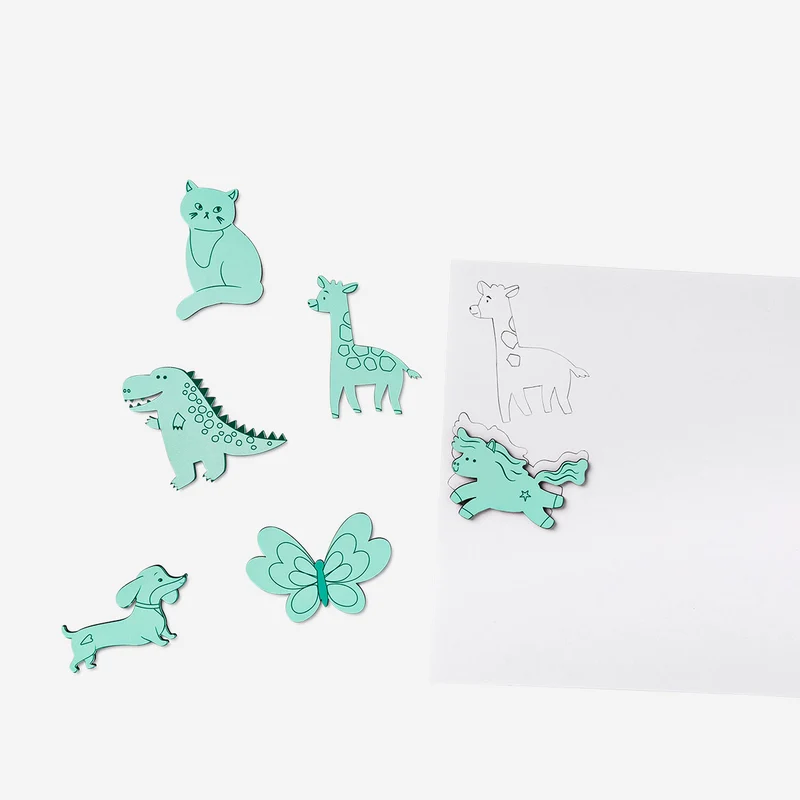 Wooden drawing stencils with animal designs - 6 pcs