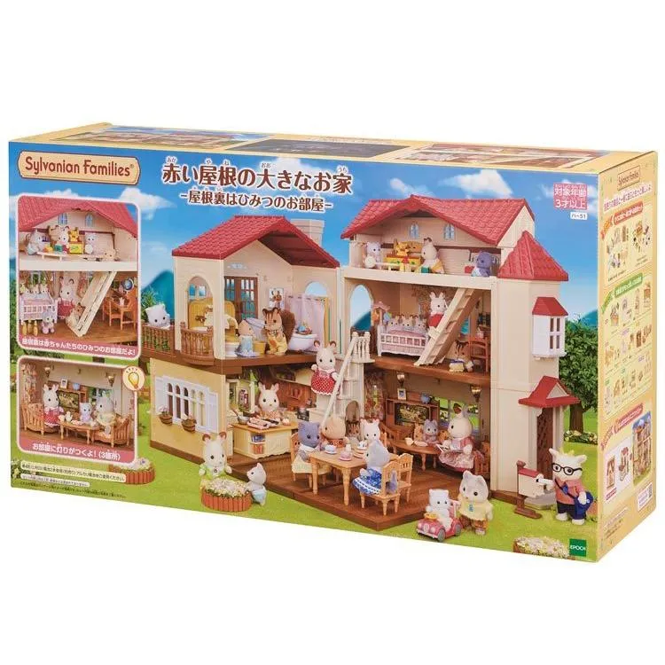 Sylvanian Families Stort Hus Med Rött Tak - Vinden Är Ett Hemligt Rum - Ha-51