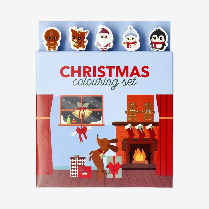 Christmas colouring book with coloured pencils