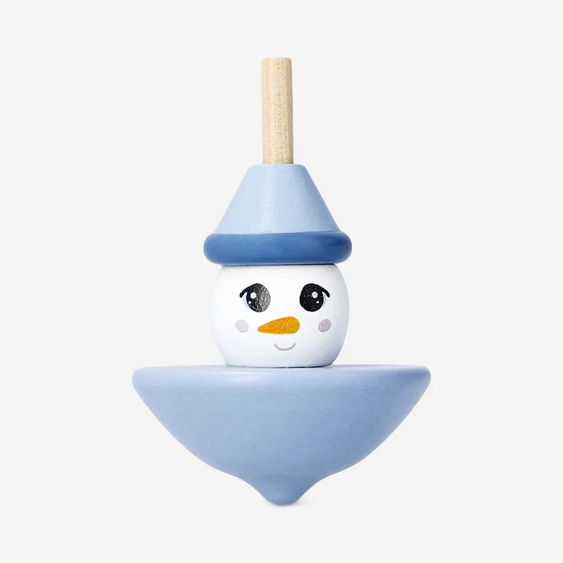 Wooden spinning top with snowman