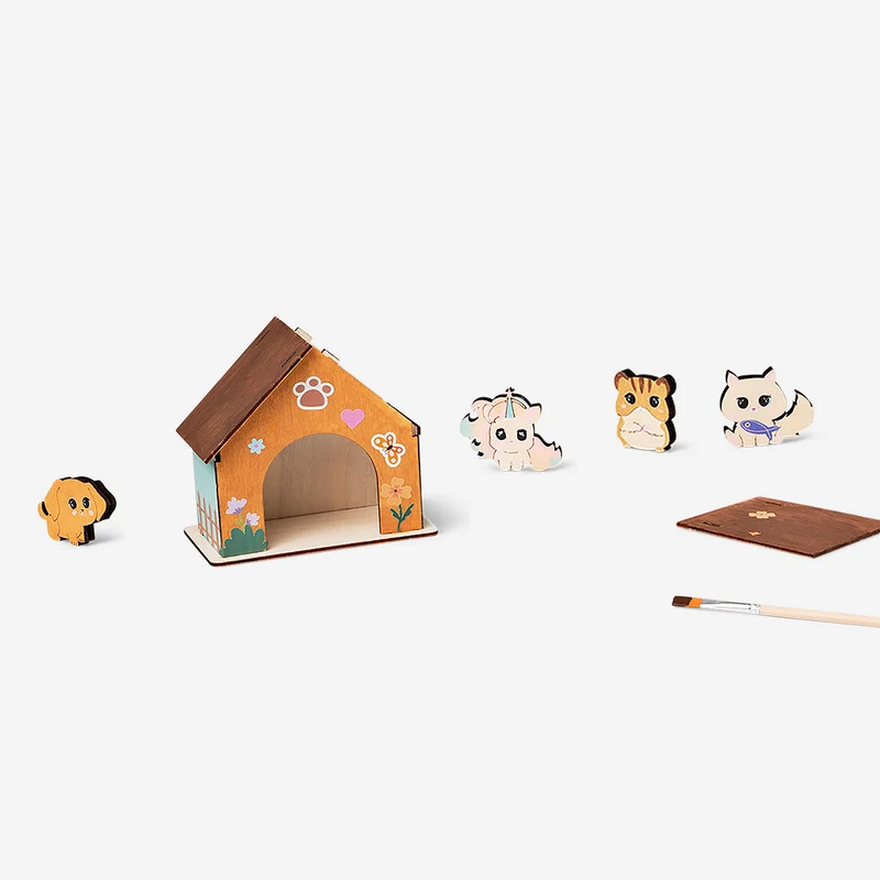 DIY pet house with pets and paint