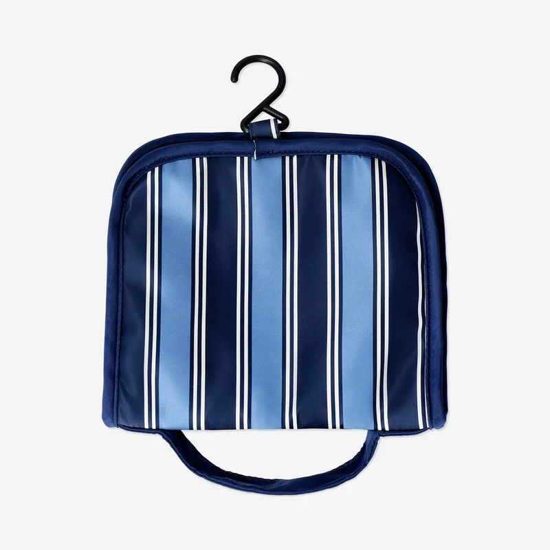 Striped toiletry bag for hanging