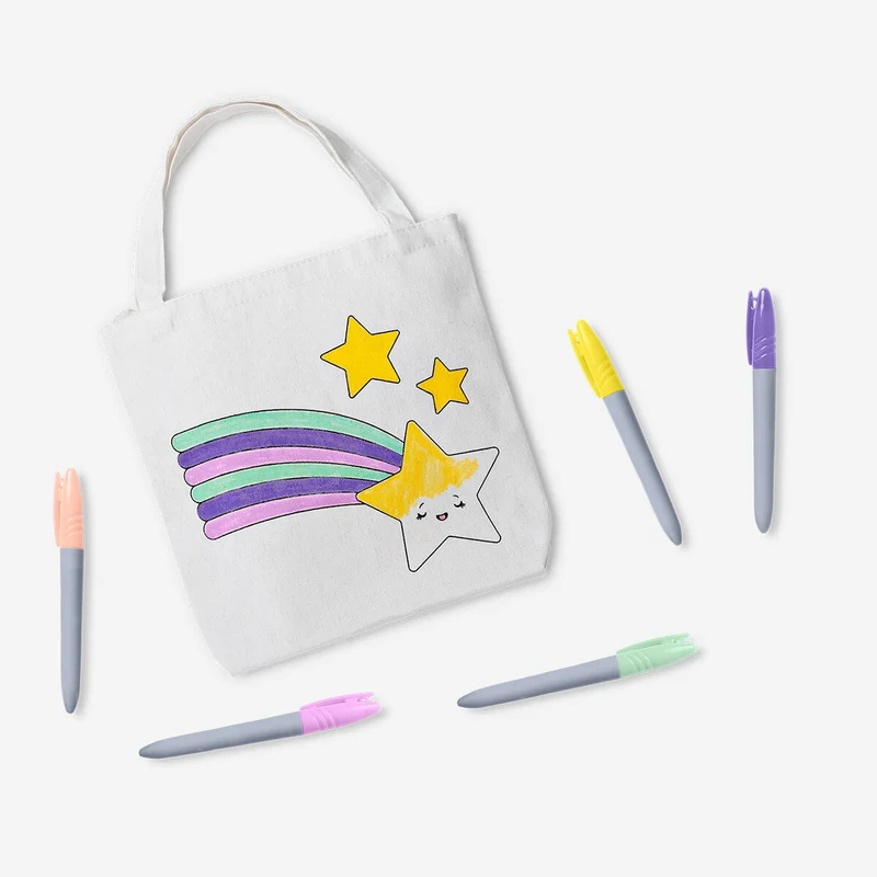 Colour-your-own small tote bag. With markers