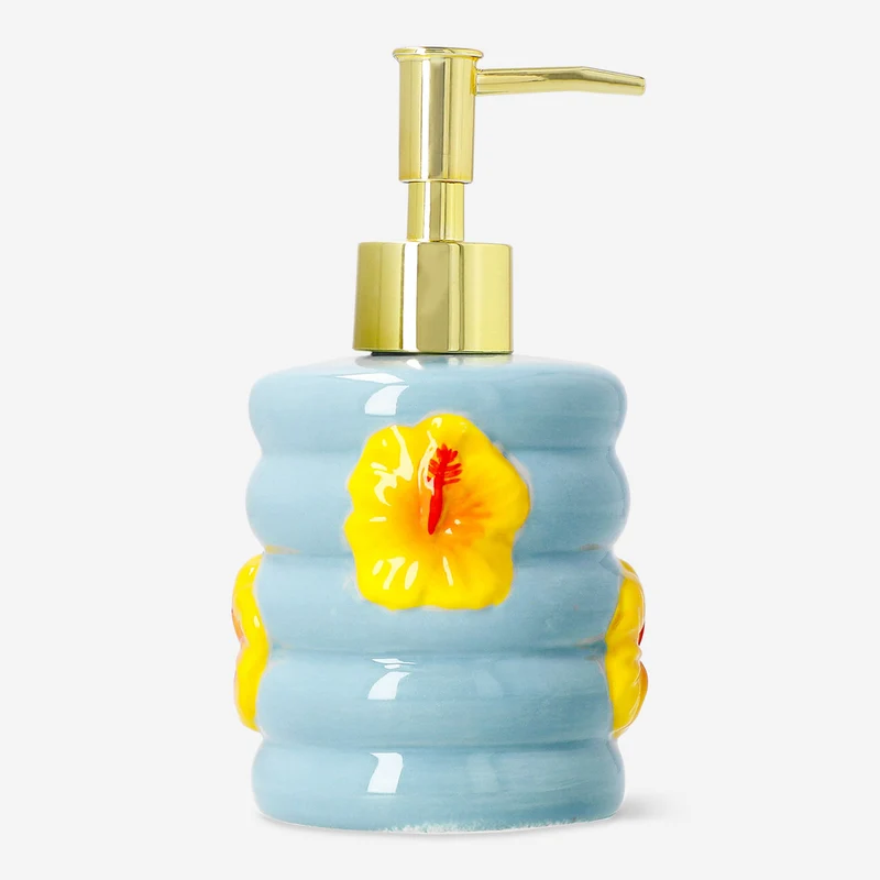 Hibiscus soap dispenser & tooth mug CL