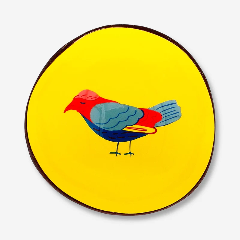 Decorative coconut bowl with hand-painted bird CL